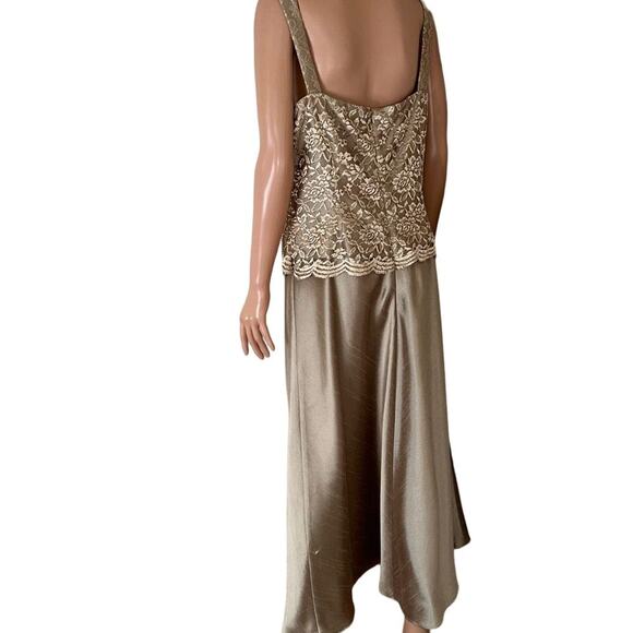 Coldwater Creek gold maxi dress lace top metalic sparkle SZ 14 Formal gown - Picture 3 of 12